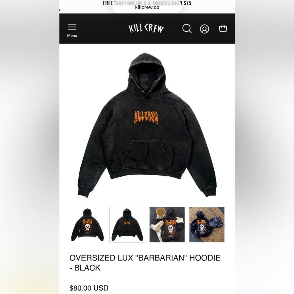 KILL CREW OVERSIZED LUX "BARBARIAN" HOODIE - Picture 9 of 10